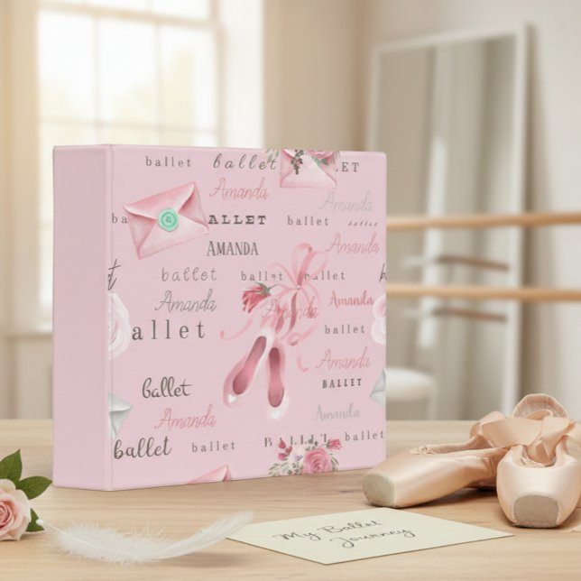Personalized Ballet Ballerina Pretty 3 Ring Binder (Creator Uploaded)