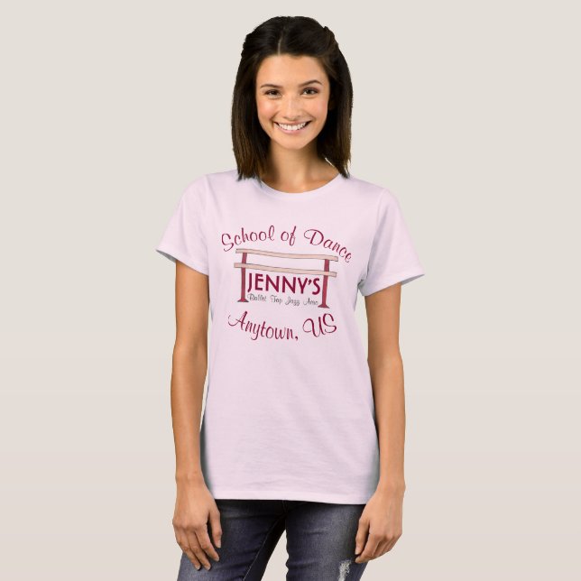 Personalized Ballet Barre Dance School Studio T-Shirt (Front Full)