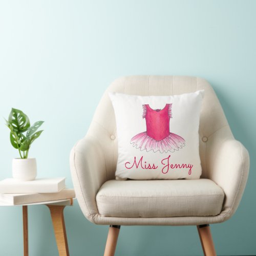 Personalized Ballet Dance Teacher Pink Tutu Throw Pillow