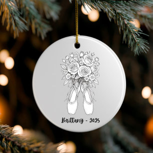 Personalized Ballet Ornament, Pointe Shoes Ceramic Ornament