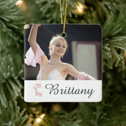 Personalized Ballet Photo Ballerina Name Slippers Ceramic Ornament