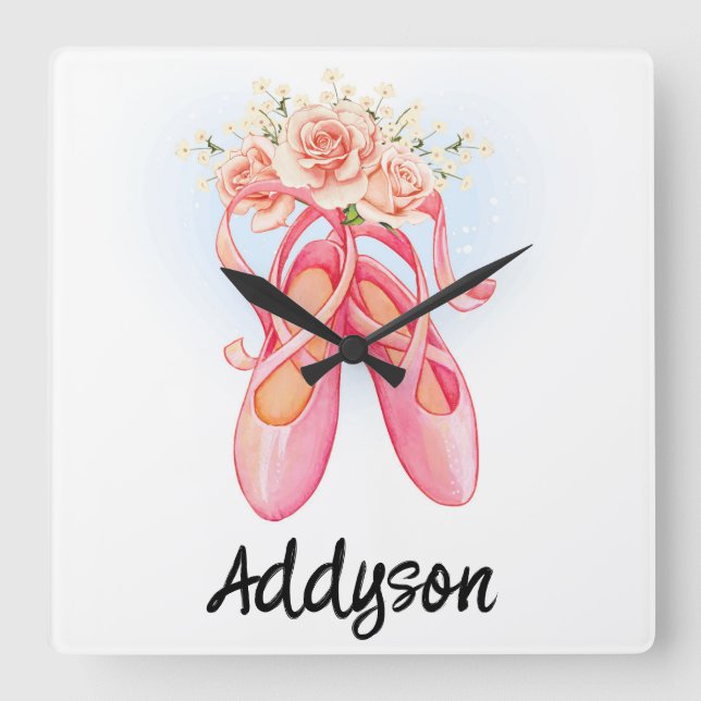 Personalized Ballet Shoes Square Wall Clock (Front)