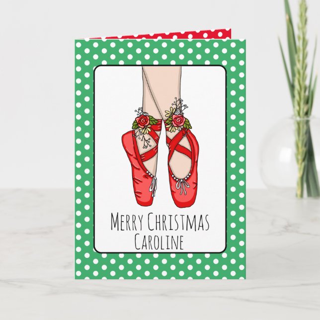 Personalized Ballet Slippers Christmas Card (Front)