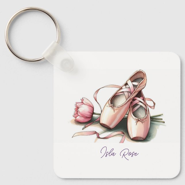 Personalized Ballet Slippers Keychain (Front)