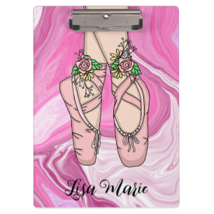 Personalized Ballet Slippers Pink and White Marble Clipboard