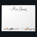 Personalized Ballet Tap Jazz Dance Teacher Gift Notepad<br><div class="desc">Notepad features an original illustration of a row of dance shoes. Simply personalize with the name of your favorite teacher for a one-of-a-kind gift!

Don't see what you're looking for? Need help with customization? Contact Rebecca to have something designed just for you.</div>