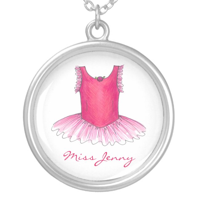 Personalized Ballet Tutu Dance Teacher Necklace (Front)