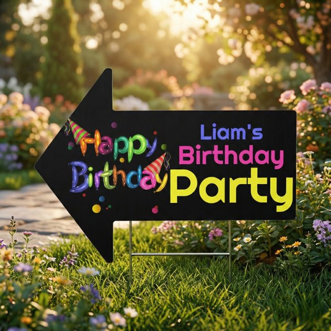 Personalized Balloon Birthday Arrow Sign (Party Straight Ahead)