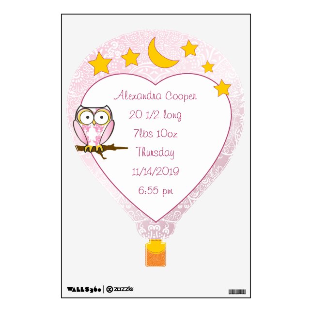 Personalized Balloon Girl Baby Stat Wall Decal (Front)