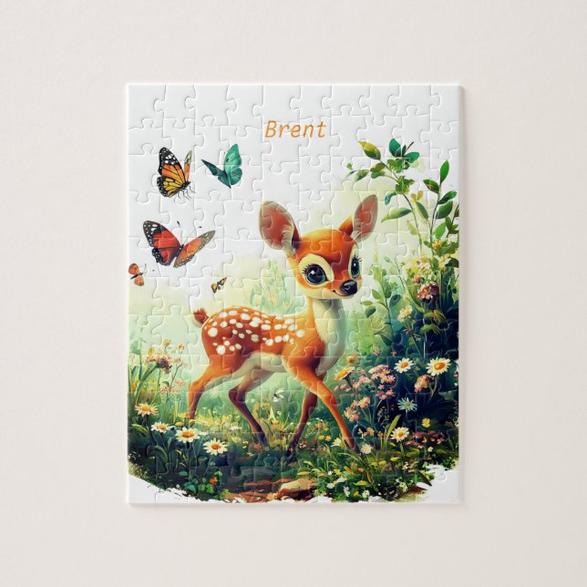 Personalized Bambi and Butterflies Jigsaw Puzzle (Vertical)