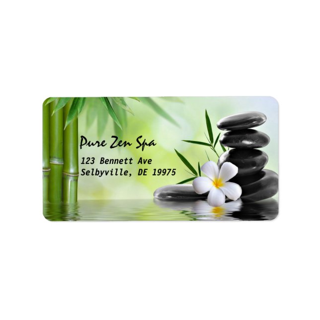 Personalized Bamboo Zen Stones Water Plumeria Label (Front)