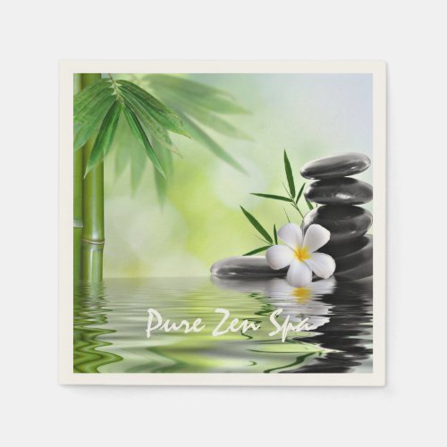 Personalized Bamboo Zen Stones Water Plumeria Paper Napkins