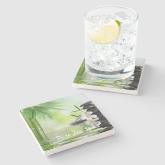 Personalized Bamboo Zen Stones Water Plumeria Stone Coaster