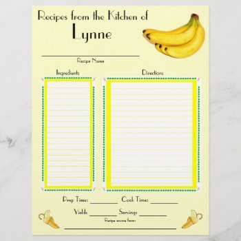 Personalized Banana Design Recipe Page by Lynnes_creations at Zazzle