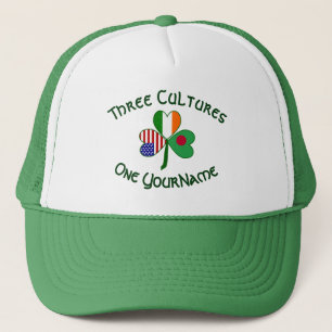 Personalized Bangladesh Ireland USA Shamrock Flag Trucker Hat