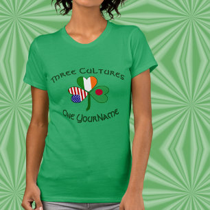 Personalized Bangladesh Ireland USA Shamrock T-Shirt