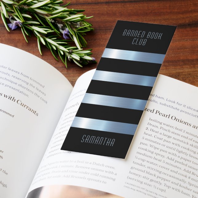 Personalized Banned Books Club Black Blue Stripes Bookmarks (Book)