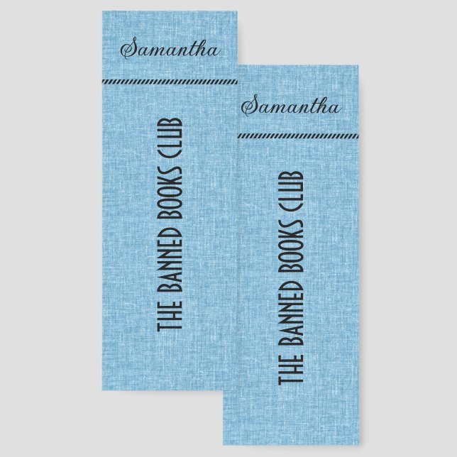 Personalized Banned Books Club Blue Linen  Bookmarks (Front & Back)