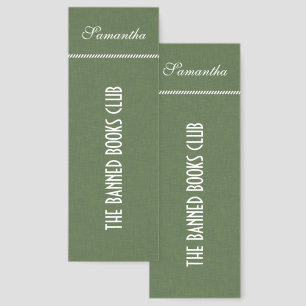 Personalized Banned Books Club Forest Green Linen  Bookmarks