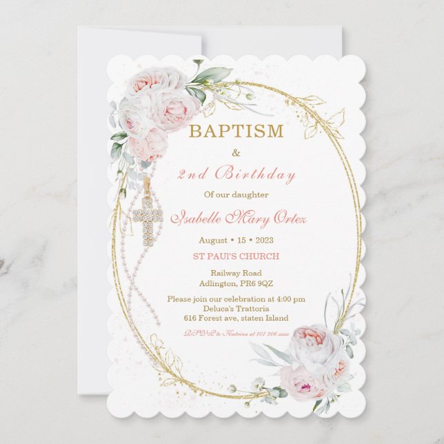 Personalized  Baptism and 2nd Birthday Invitation (Front)
