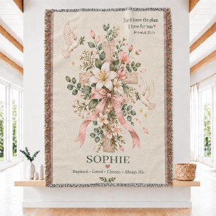 Personalized Baptism Baby Woven Throw Blanket