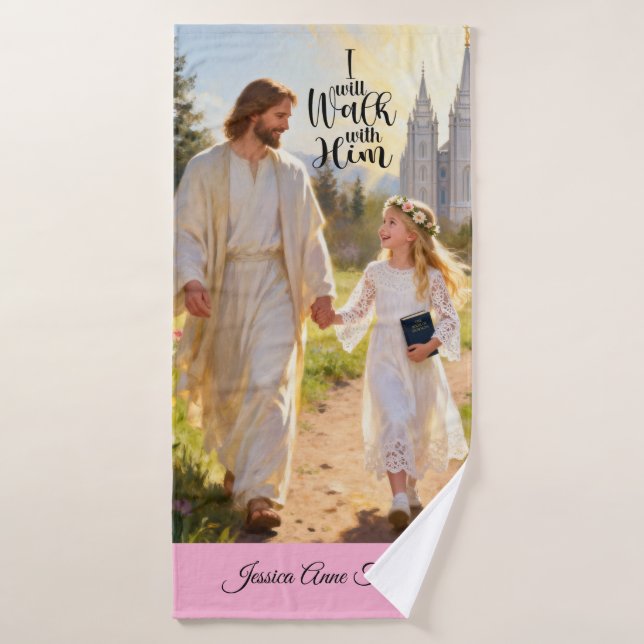 Personalized Baptism Bath Towel-Walk With Him Towel (Bath Towel)