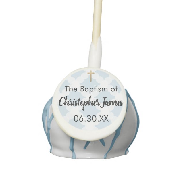 Baptism Faux Gold Foil Cross Elegant Script Marble Cake Pops | Zazzle