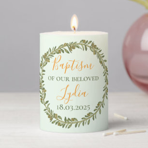 Personalized Baptism Candle with Olive Wreath