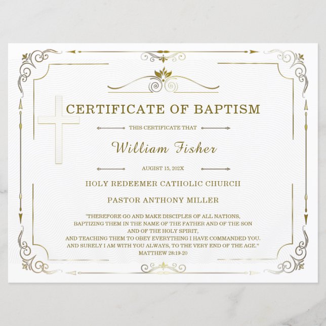 Personalized Baptism Certificate Template Editable (Front)
