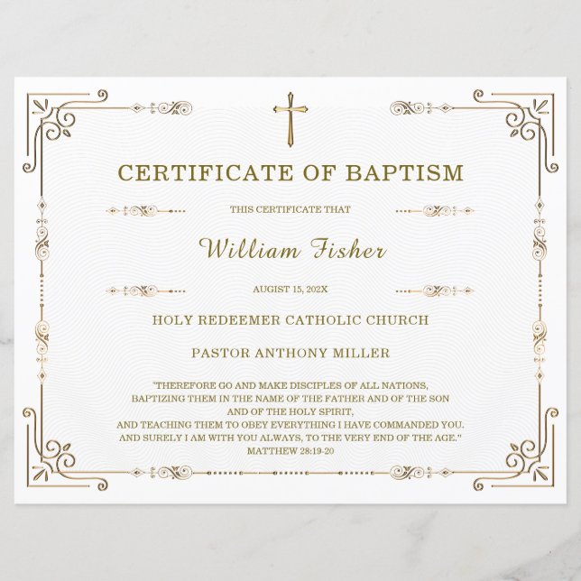 Personalized Baptism Certificate Template Editable (Front)