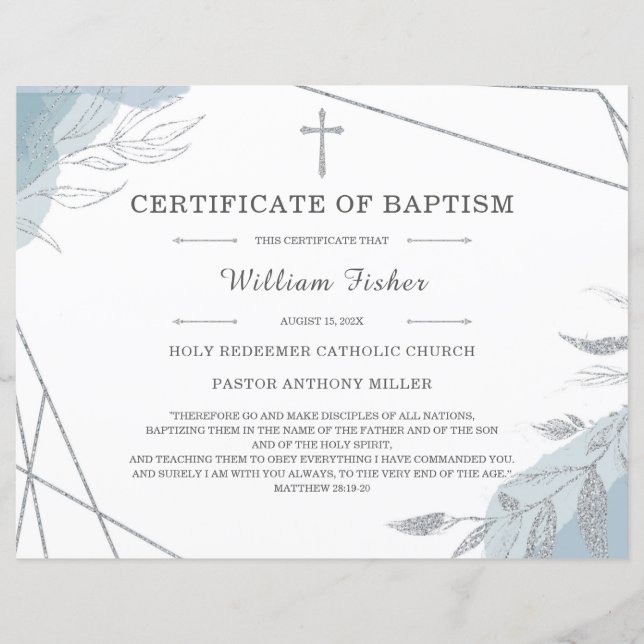 Personalized Baptism Certificate Template Editable (Front)