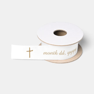 Personalized Baptism Christening Chic Gold Cross Satin Ribbon