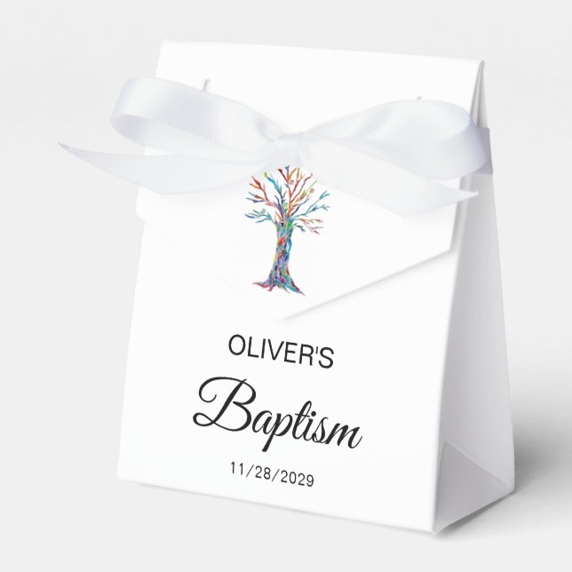 Personalized Baptism Christening Family Tree Favor Boxes (Front Side)