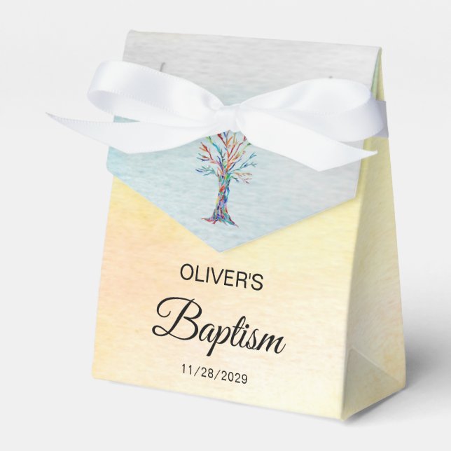Personalized Baptism Christening Family Tree Favor Boxes (Front Side)