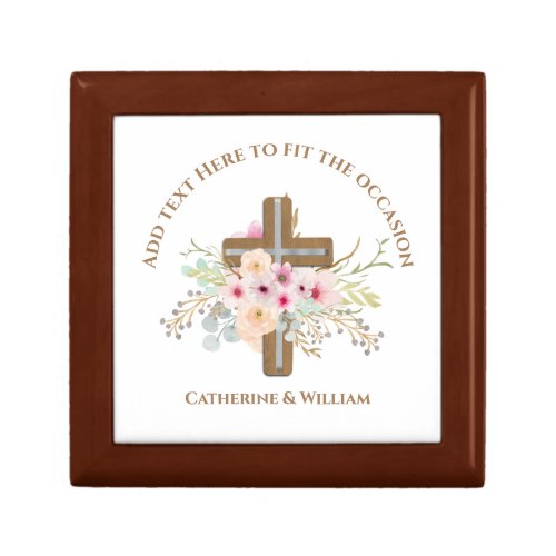 Personalized Baptism  Christening Floral Cross Gift Box