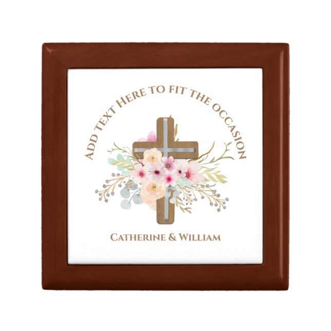 Personalized Baptism & Christening Floral Cross Gift Box (Front)