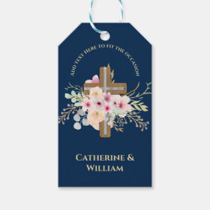 Personalized Baptism & Christening Floral Cross Gift Tags