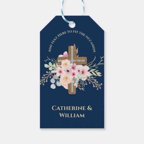 Personalized Baptism  Christening Floral Cross Gift Tags