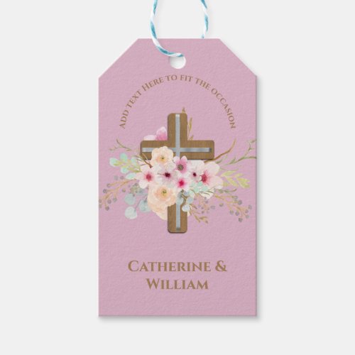 Personalized Baptism  Christening Floral Cross Gift Tags
