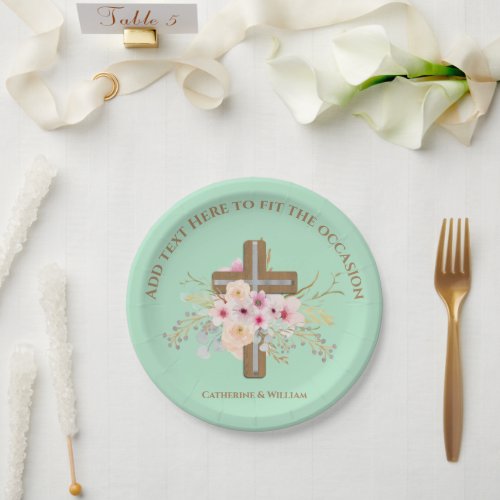 Personalized Baptism  Christening Floral Cross Paper Plates