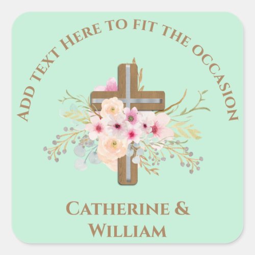 Personalized Baptism & Christening Floral Cross