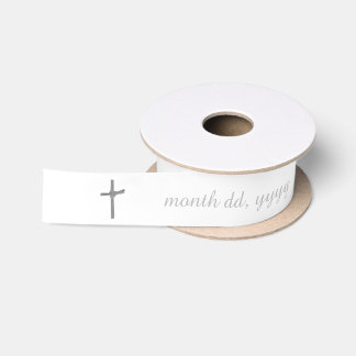 Personalized Baptism Communion Silver Cross Satin Ribbon