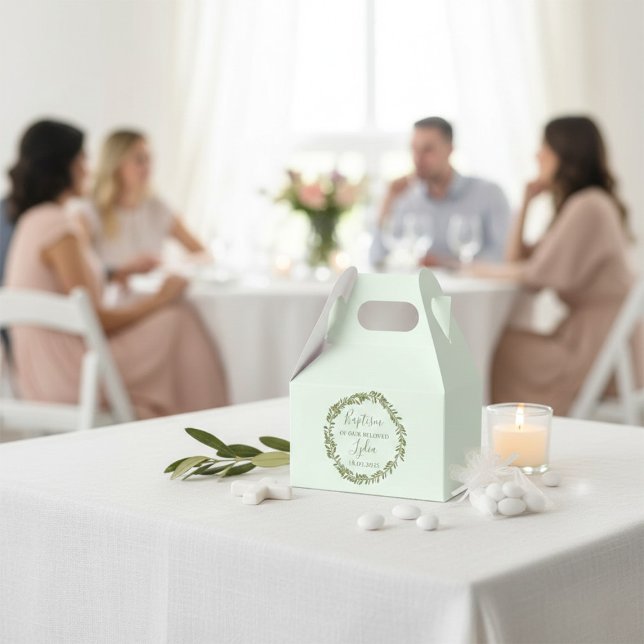 Personalized Baptism Favor Box with Olive Wreath (Creator Uploaded)