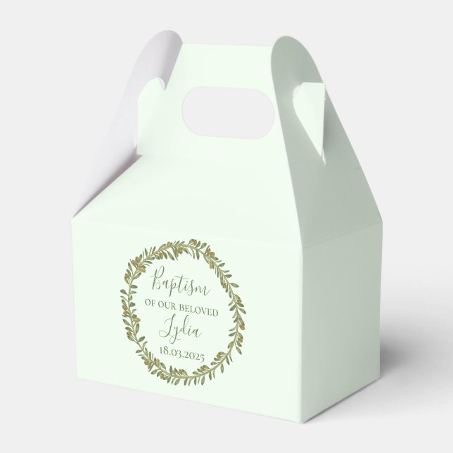 Personalized Baptism Favor Box with Olive Wreath (Front Side)