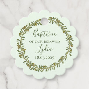 Personalized Baptism Favor Tag with Olive Wreath