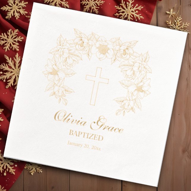 Personalized Baptism Floral Cross  Foil Napkins (Creator Uploaded)