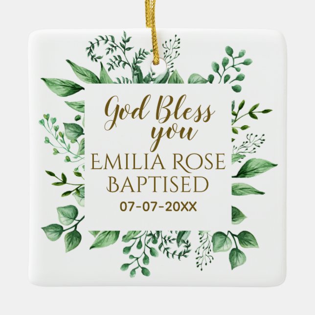 Personalized Baptism Gift God Bless You Name Date Ceramic Ornament (Front)