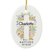 Personalized Baptism Girl Floral Cross Two Sides