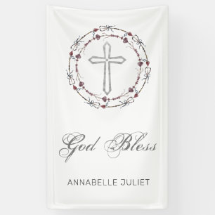 Personalized Baptism God Bless Christian Cross Banner