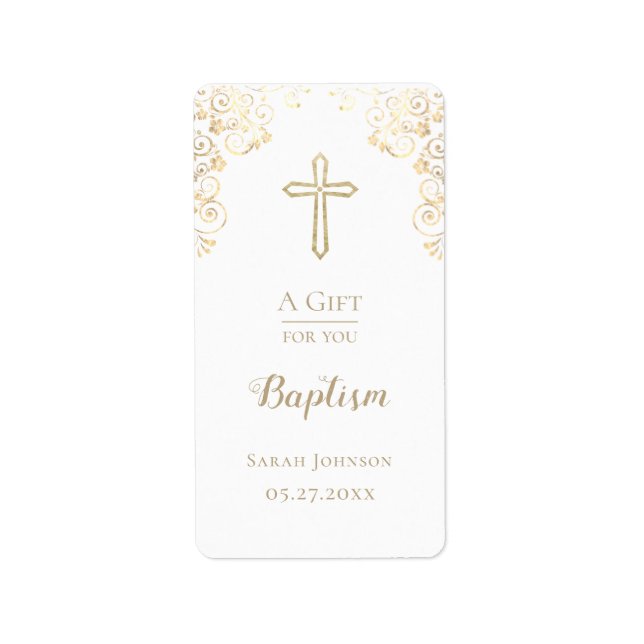 Personalized Baptism Gold Hand Sanitizer  Label (Front)